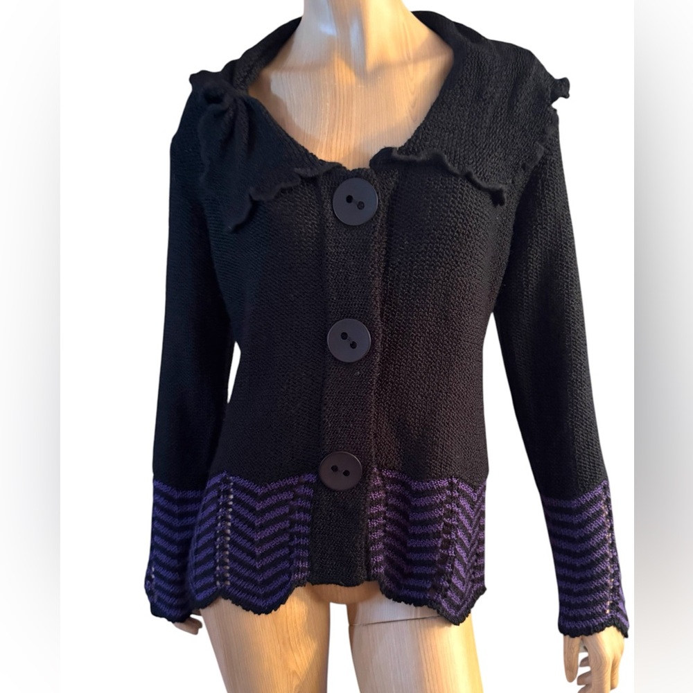 Vintage Valenti Paris Back and Purple Chevron Fancy Women's Sweater Cardigan